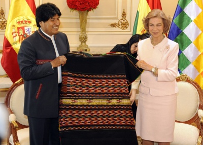 Evo Morales con la reina Sofía de España