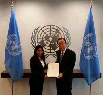La ministra Delcy Rodríguez, se reunió este viernes con el secretario general de las Naciones Unidas, Ban Ki-moon