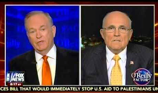 El político y abogado estadounidense Rudy Giuliani, ex Alcalde de la ciudad de Nueva York en plena entrevista con el periodista ultra derechista Bill O’Reilly