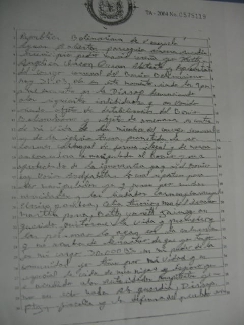 Copia de la carta manuscrita donde Ketty Chacón alertaba que la matarían (parte 1)