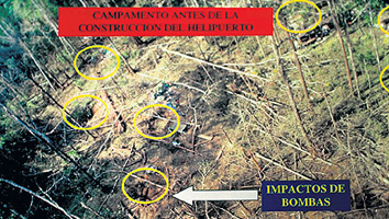 El informe de los peritos reveló que se utilizaron 10 bombas GBU 12 Paveway II de 500 libras, que dejaron cráteres de 2,40 metros de diámetro por 1,80 metros de profundidad.
