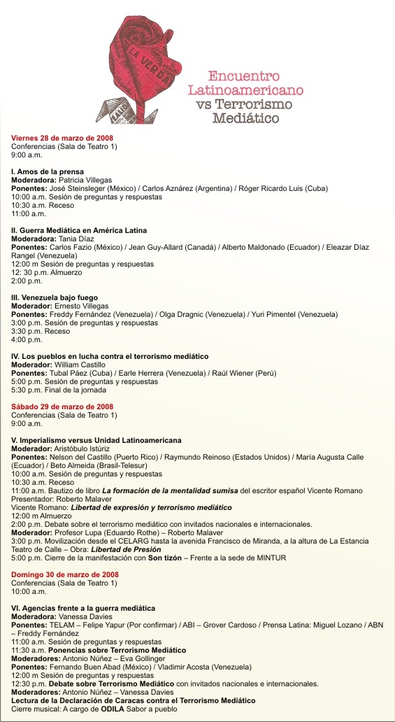 Agenda de Encuentro Latinoamericano contra el Terrorismo Mediático