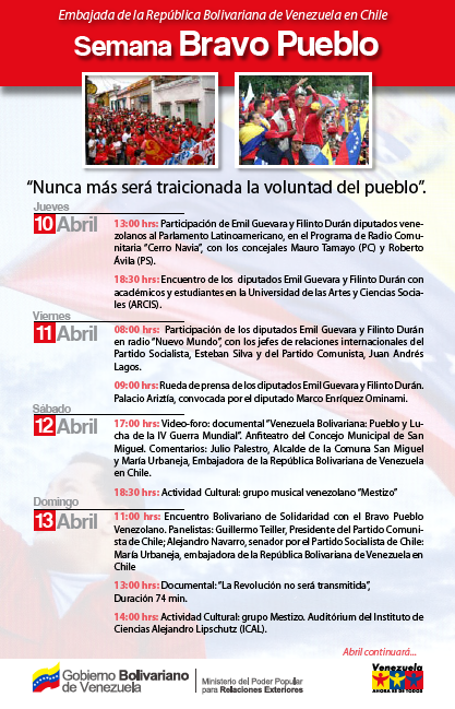 Volante Agenda Abril Bolivariano en Chile