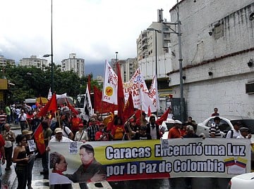 Los manifestantes reconocieron el trabajo de Chávez por el acuerdo humanitario