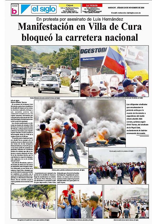 Portada del Diario Regional "EL SIGLO", escenas muestran la rabia de los trabajadores ante las muertes de tres de sus compañeros