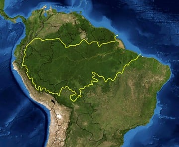 Mapa de la Selva Amazónica que se extiende por nueve países suramericanos.