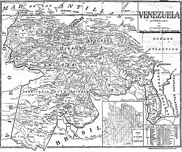 Mapa de Venezuela hecho por L. Robelin aproximadamente en 1891 y enviado a Yvke Mundial por Martín Guedez, que muestra que la superficie del país era de más de 2 millones de kilómetros cuadrados.