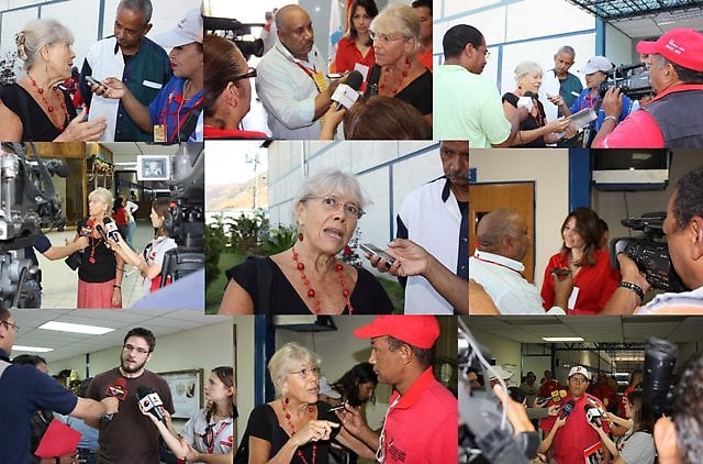 Marta Harnecker hablando con la prensa el II Cumbre de voceros y voceras del poder popular en Aragua