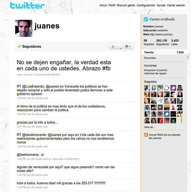 A continuación, una captura de la cuenta de Juanes para este domingo. Pueden hacerle click para verla más grande.