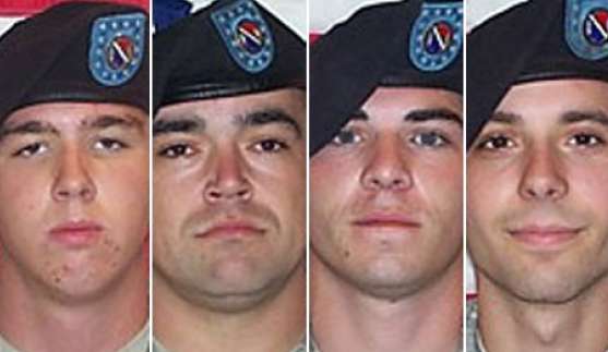 Cuatro de los cinco soldados acusados de formar el Kill Team: de izquierda a derecha, Andrew Holmes, Michael Wagnon, Jeremy Morlock y Adam Winfield.