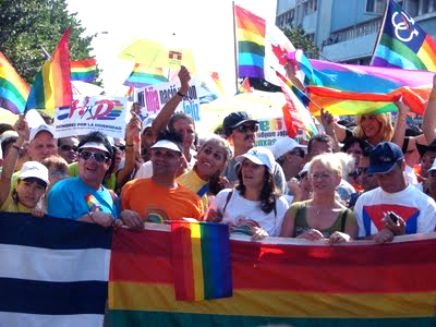 Mariela Castro Espín, Directora del Centro Nacional de Educación Sexual (CENESEX) de Cuba, en la marcha Conga Contra la Homofobia realizada en Cuba en mayo de 2011.