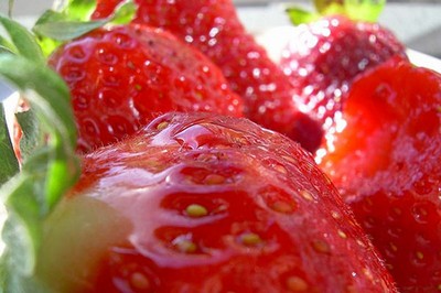 Las fresas destaca entre las frutas sucias.