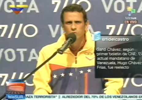 Capriles reconoció el triunfo de Hugo Chávez
