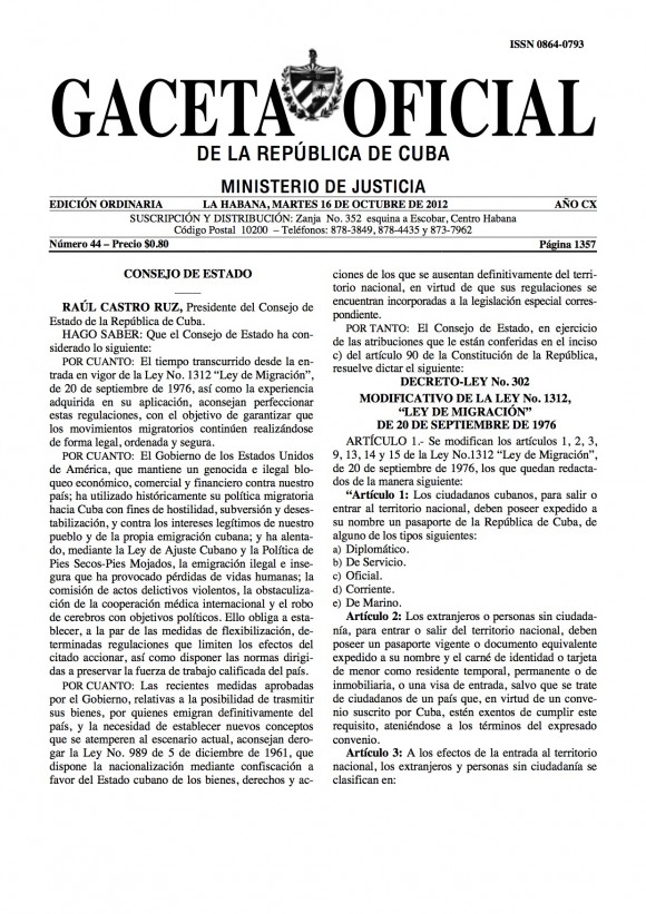 Gaceta Oficial de Cuba con las actualizaciones