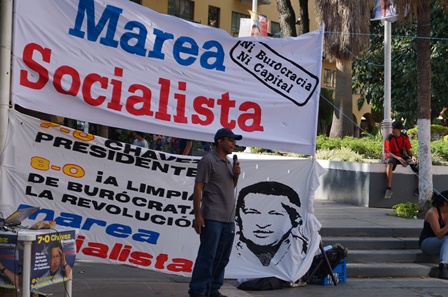 Herly Carrillo en su intervención en el acto de Marea Socialista en la Plaza Miranda