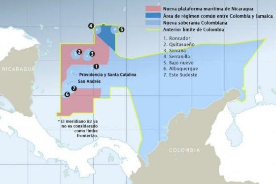 En color rosado el mar que ahora está bajo soberanía de Nicaragua