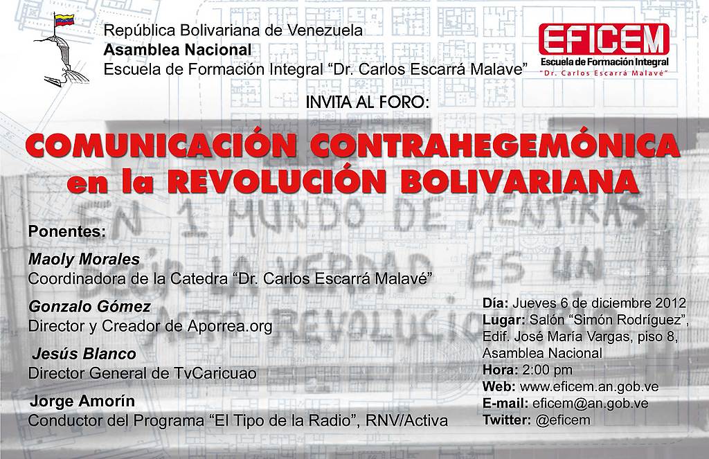 Invitación al Foro Comunicación Contrahegemónica en la Revolución Bolivariana