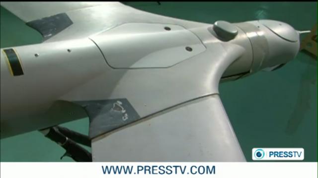 Captura de pantalla del video de PressTv del drone Scan Eagle capturado