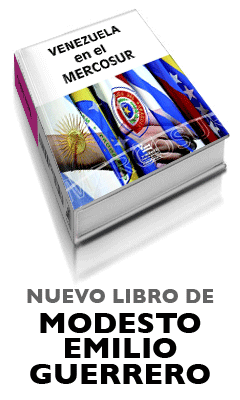 Portada del libro Venezuela en el MERCOSUR, de Modesto Guerrero, publicado por la Ediciones Vadell Hermanos, septiembre de 2012.