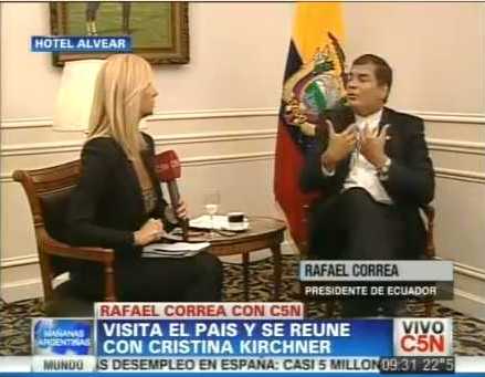 Entrevista a Rafael Correa en C5N de Argentina. En esta ocasión es la periodista de Argentina Débora Pláger.