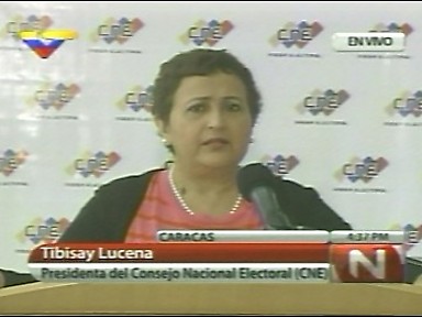 La presidenta del Consejo Nacional Electoral (CNE), Tibisay Lucena