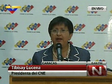 La presidenta del CNE, Tibisay Lucena