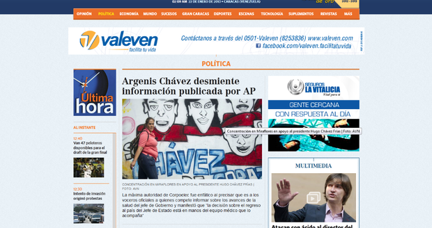 Foto actual del portal web de "El Nacional", luego de borrar la anterior