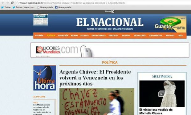 Foto del portal web del diario "El Nacional"