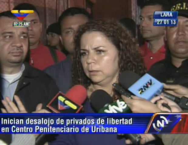 Iris Varela, ministra del Poder Popular para el Servicio Penitenciario desde el recinto de Uribana.