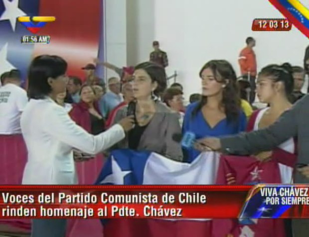 Camila Vallejo, Karol Cariola y Claudia Pascual, Partido Comunista de Chile, homenaje Hugo Cha&#769;vez.