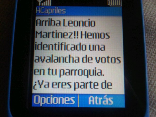 Primera parte del mensaje enviado por el "Comando SB" a nombre de "HCapriles" en la tarde del 14 de abril (imagen enviada desde Boleita a las 3:20pm)