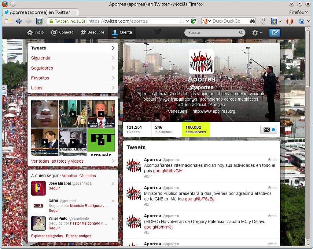 Con constancia y compromiso revolucionario, Aporrea.org logró superar la barrera de los 100.000 seguidores en Twitter.