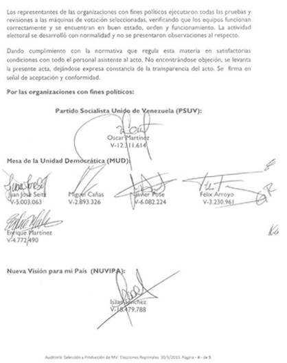 Acta firmada por la MUD en el CNE