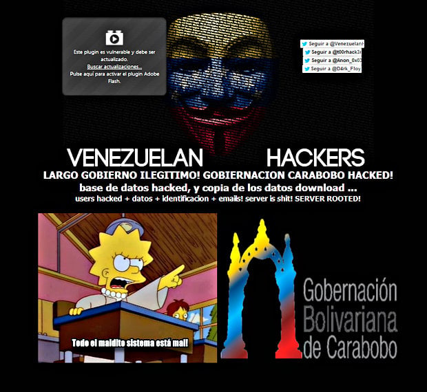 Vista actual del portal web de la Gobernación Bolivariana del estado Carabobo.