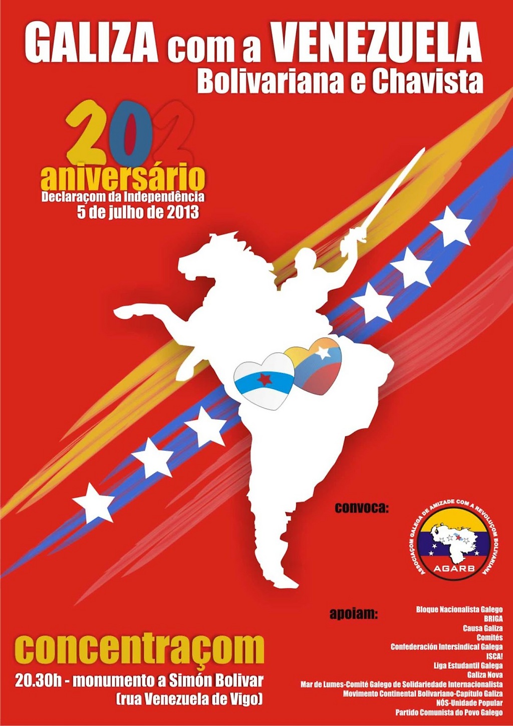 Afiche de la convocatoria a la concentración solidaria con Venezuela que se hará el 5 de julio de 2013