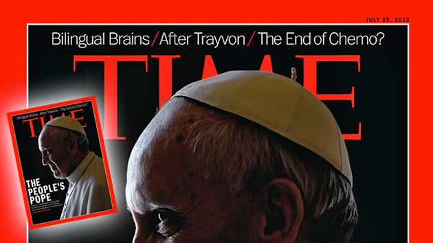 Portada de la revista Time donde aparece el Papa Francisco con cachos