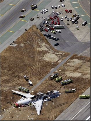 El avión Boeing 777 de Asiana Airlines estrellado en el Aeropuerto Internacional de San Francisco, EEUU