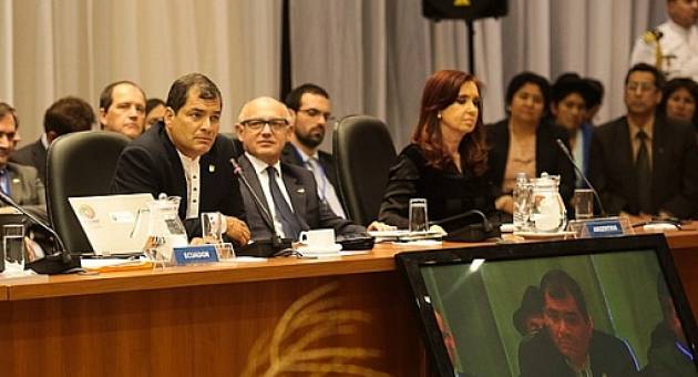 El presidente Correa en su intervención en la cumbre extraordinaria de UNASUR en Cochabamba