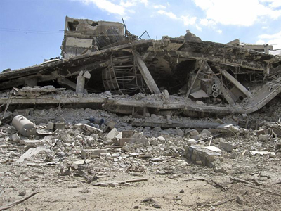 Fábrica destruida en enfrentamiento entre tropas gubernamentales y rebeldes en el barrio Jobar de Damasco