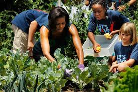 La primera dama de EEUU, Michelle Obama en su adorado huerto