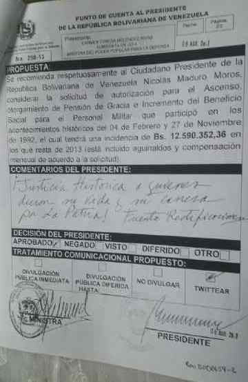 Punto de Cuenta firmado por el Presidente Nicolás Maduro