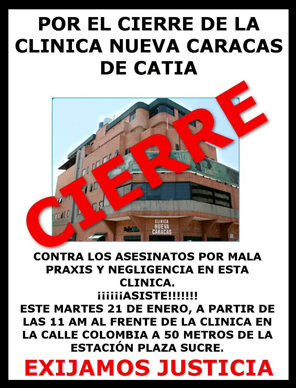 Exigen cierre de la Clínica Nueva Caracas en Catia
