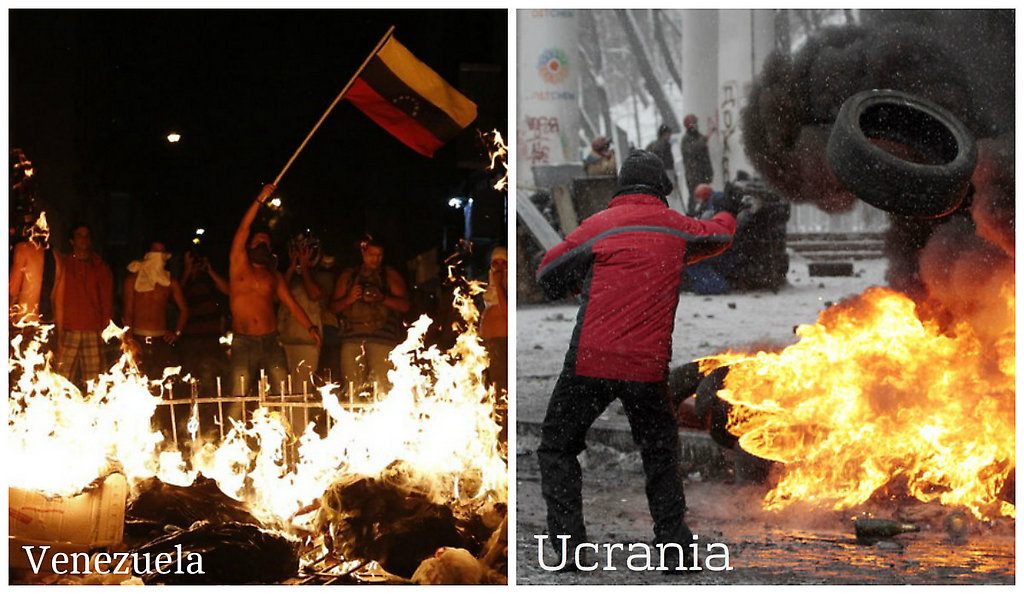 Venezuela - Ucrania, Guarimbas aquí y allá