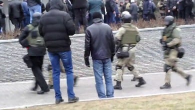 Los tristemente conocidos mercenarios de la compañía estadounidense Blackwater han sido vistos en las calles de la ciudad ucraniana.