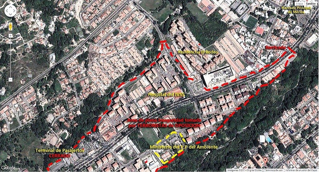 Mapa de Mérida y ubicación de la institución tomada por guarimberos-terroristas