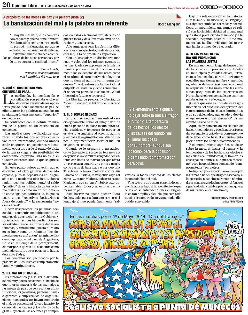 Página de opinión del Correo del Orinoco, donde se publicó originalmente este tema