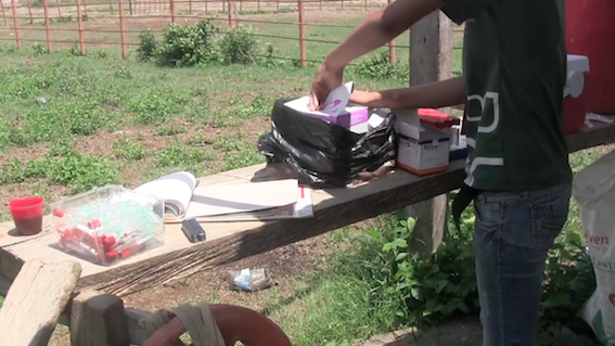 Preparando el material para la vacunación del ganado