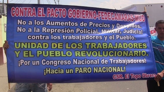 Pinta contra elpacto Gobierno Fedecámaras en lamarcha obrera y popular por el Control Obrero en Barquisimeto