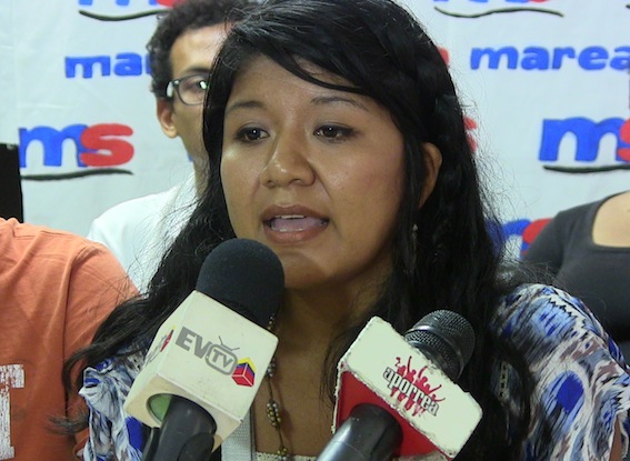 Andrea Pacheco en la rueda de prensa de la Juventud de la Corriente Marea Socialista en Parque Central