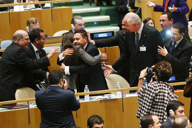 María Gabriela Chávez, Moncada y Ramírez celebran la elección de Venezuela en el Consejo de Seguridad de la ONU.